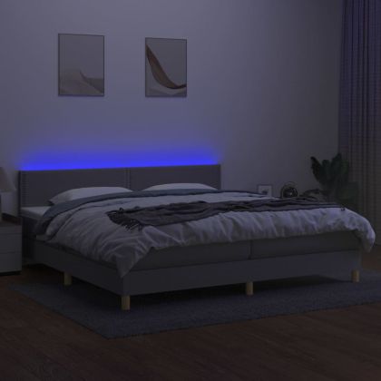 Боксспринг легло с матрак и LED, светлосиво, 200x200 см, плат