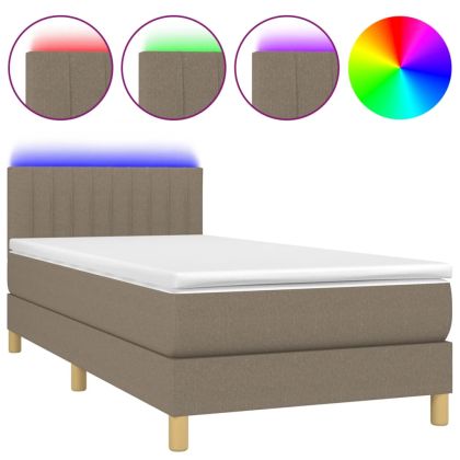 Боксспринг легло с матрак и LED, таупе, 90x190 см, плат