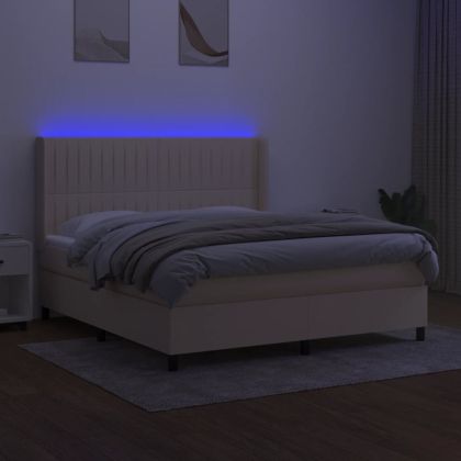 Боксспринг легло с матрак и LED, кремаво, 180x200 см, плат