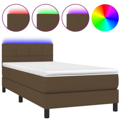 Боксспринг легло с матрак и LED, тъмнокафяво, 80x200 см, плат