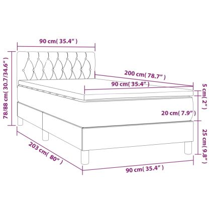 Боксспринг легло с матрак и LED, синя, 90x200 см, плат