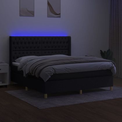 Боксспринг легло с матрак и LED, черно, 160x200 см, плат