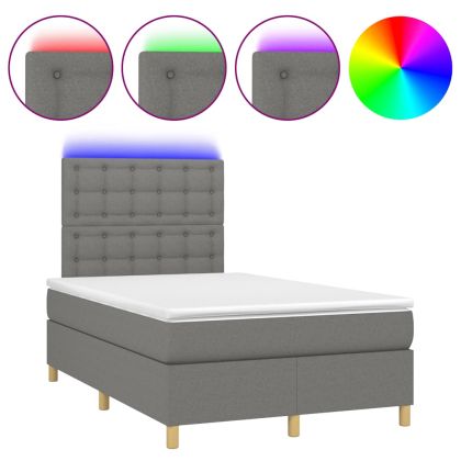 Боксспринг легло с матрак и LED, тъмносиво, 120x190 см, плат