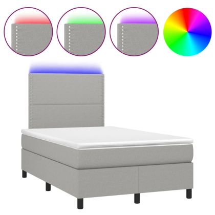 Боксспринг легло с матрак и LED, светлосиво, 120x190 см, плат