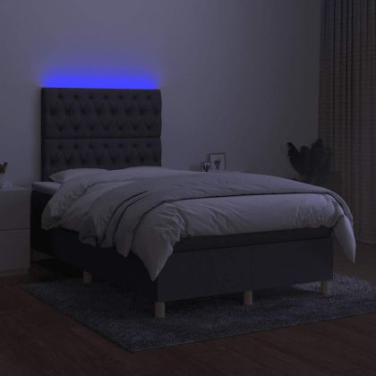 Боксспринг легло с матрак и LED, тъмносиво, 120x190 см, плат