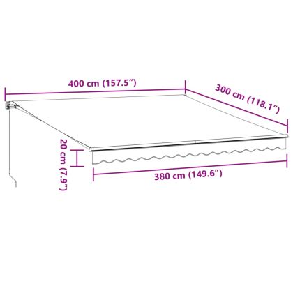 Ръчно прибираща се тента с LED, бордо, 400x300 см