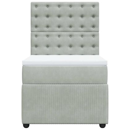 Боксспринг легло с матрак, светлосива, 90x190 см, кадифе