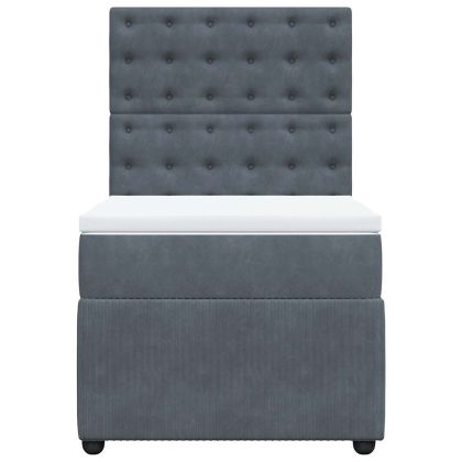 Боксспринг легло с матрак, тъмносиво, 90x200 см, кадифе