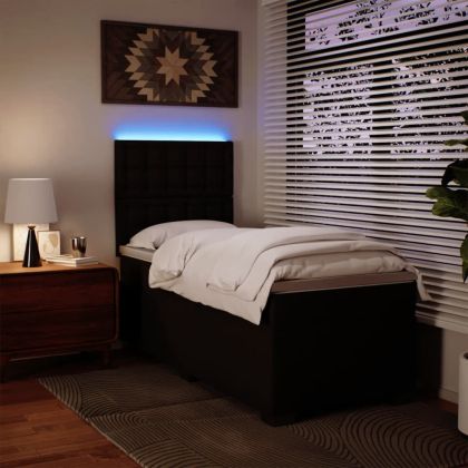 Боксспринг легло с матрак, черен, единично, изкуствена кожа