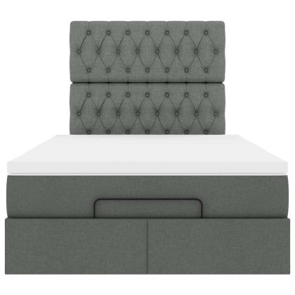 Османска легло с матрак и LED, тъмносиво, 120x200 см, плат