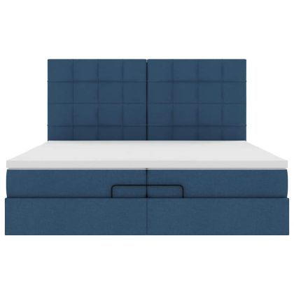 Османска легло с матрак и LED, синьо, 200x200 см, плат