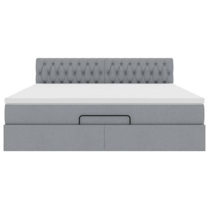 Османска легло с матрак и LED, светлосиво, 160x200 см, плат