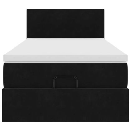Османска легло с матрак и LED, черно, 100x200 см, кадифе