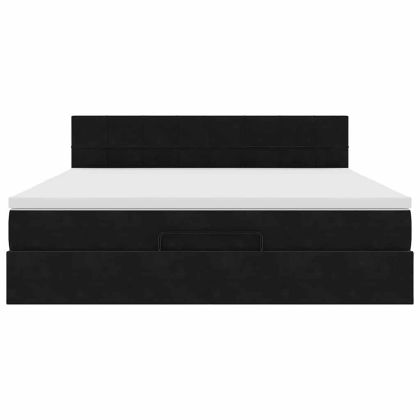 Османска легло с матрак и LED, черно, 160x200 см, кадифе