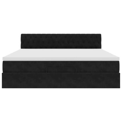 Османска легло с матрак и LED, черно, 160x200 см, кадифе