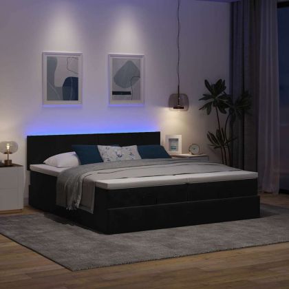 Османска легло с матраци и LED, черно, 200x200 см, кадифе