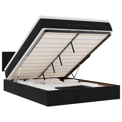 Османска легло с матрак и LED, черно, 140x190 см, кадифе