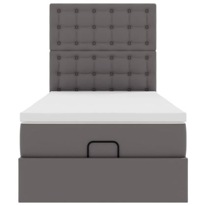 Османска легло с матрак&LED, сиво, 90x200 см, изкуствена кожа