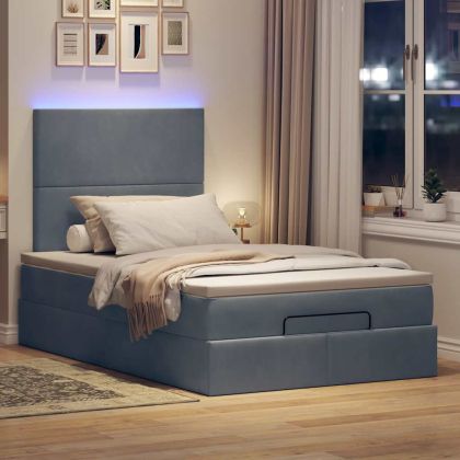 Османска легло с матраци и LED, тъмносиво, 120x200 см, кадифе