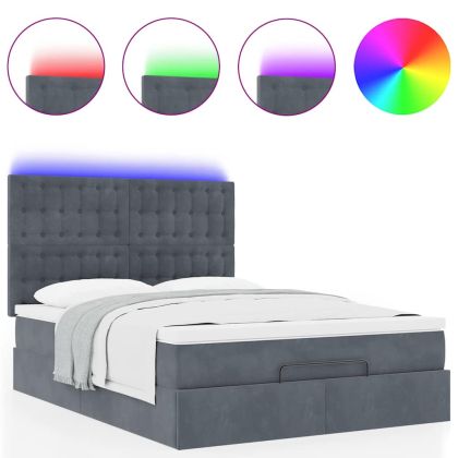 Османска легло с матраци и LED, тъмносиво, 140x190 см, кадифе