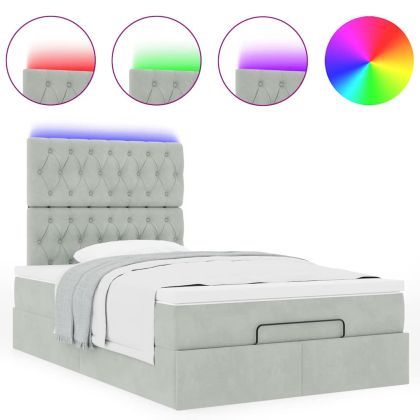 Османска легло с матраци и LED, светлосиво, 120x200 см, кадифе