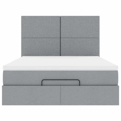 Османско легло с матрак & Светодиоди Светло сиво 140x190cm Плат