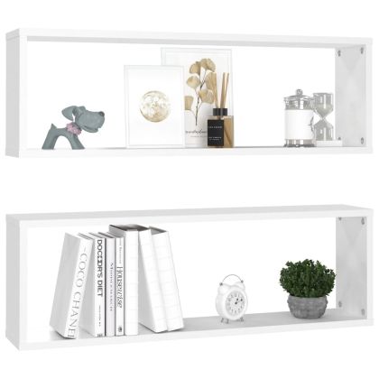 Стенни кубични рафтове 2 бр, бели, 80x15x26,5см инженерно дърво