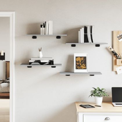 Стенни рафтове 4 бр сив сонома 60x30x1,5 см инженерно дърво