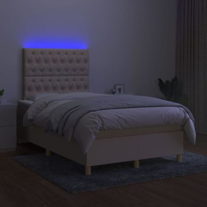 Боксспринг легло с матрак и LED, кремаво, 120x200 см, плат
