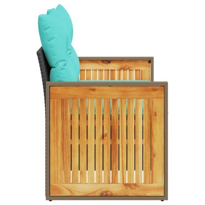 Градински диван с възглавници, двуместен, черен, полиратан