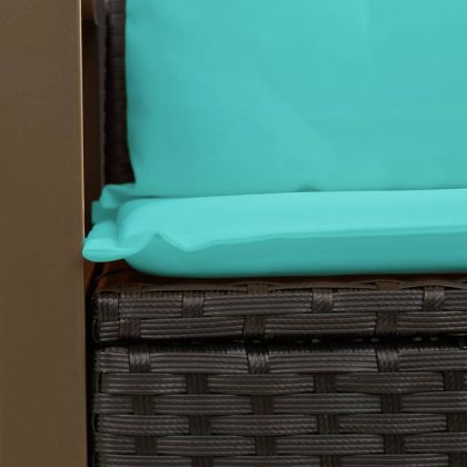 Градински диван с възглавници, двуместен, черен, полиратан