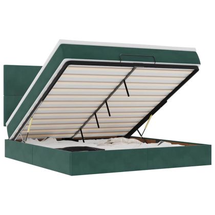 Османска легло с матраци и LED, тъмнозелено, 160x200 см, кадифе