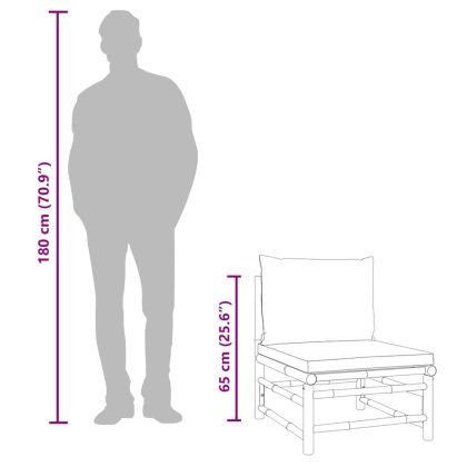 Градински среден диван с таупе възглавници бамбук