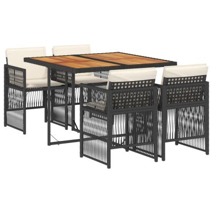 Градински трапезен комплект възглавници 5 части черен полиратан