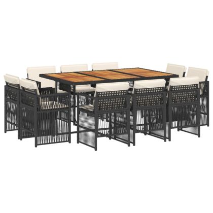 Градински комплект с възглавници 11 части полиратан черен