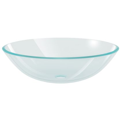 Мивка за баня с кран и сифон, прозрачно закалено стъкло