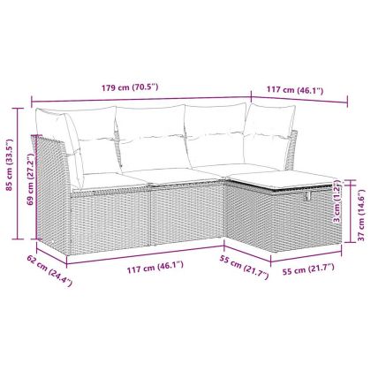 Градински комплект с възглавници, 4 части, кафяв, полиратан