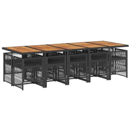 Градински комплект с възглавници 11 части полиратан черен