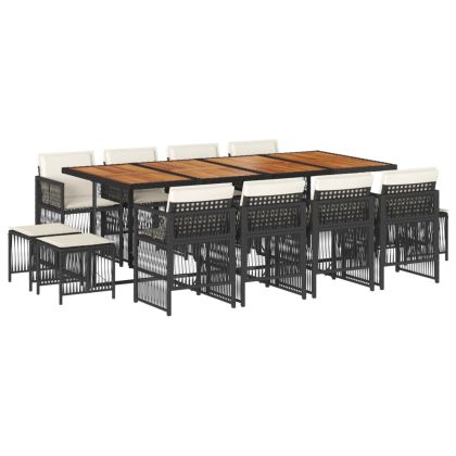 Външен трапезен комплект 13 части с възглавници черен полиратан