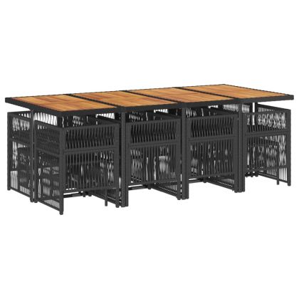 Външен трапезен комплект 13 части с възглавници черен полиратан