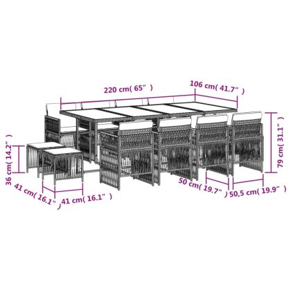 Външен трапезен комплект 13 части с възглавници черен полиратан