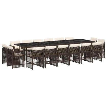 Градински комплект с възглавници 17 части кафяв полиратан