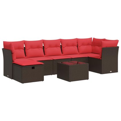 Градински комплект с възглавници, 8 части, кафяв, полиратан