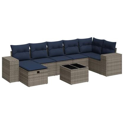 Градински комплект диван с възглавници 8 части сив полиратан