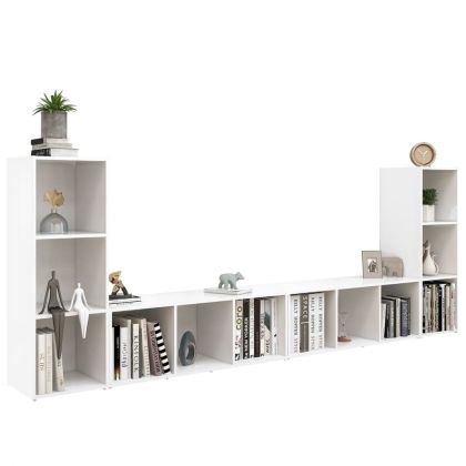 ТВ шкафове, 4 бр, бели, 107x35x37 см, инженерно дърво