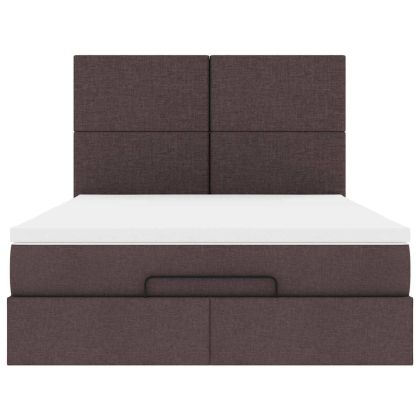 Османска легло с матрак и LED, тъмнокафяво, 140x200 см, плат