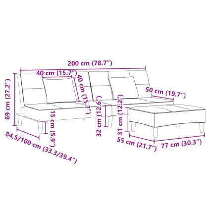 2-местен диван с табуретка, тъмносив, текстил