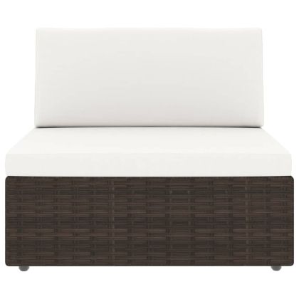 Градински комплект с възглавници, 10 части, кафяв полиратан