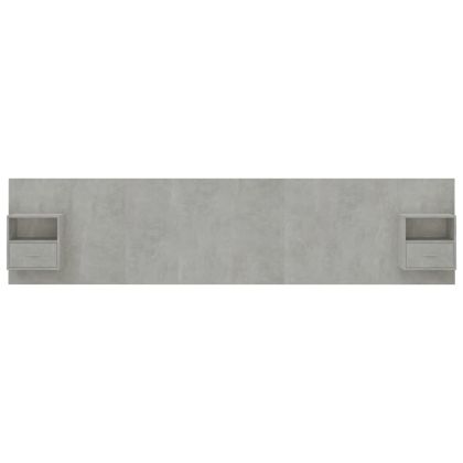 Горна табла за легло с шкафчета, бетонно сива, инженерно дърво