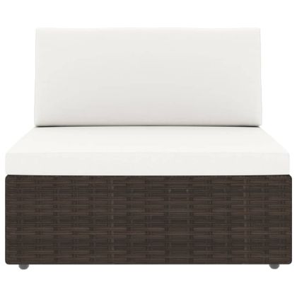 Градински комплект с възглавници, 9 части, кафяв полиратан